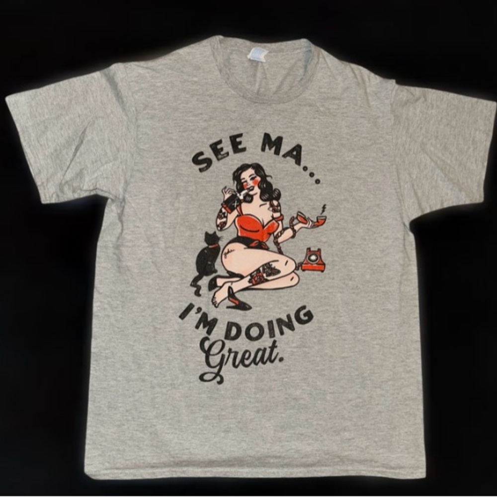 Gray Graphic Tee with Retro Print